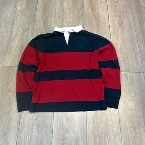 Vintage Men’s Old Navy Rugby Polo Red Navy Blue Striped Size Small